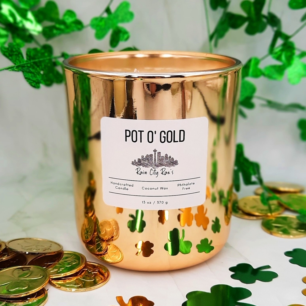 Pot Of Gold Lucky Handmade Luxury Candle ~ 13 oz Large Gold Glass Candle